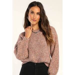 Lulus Cuddly Keepsake Mauve Multi Knit Pullover Sweater Pink - Size S